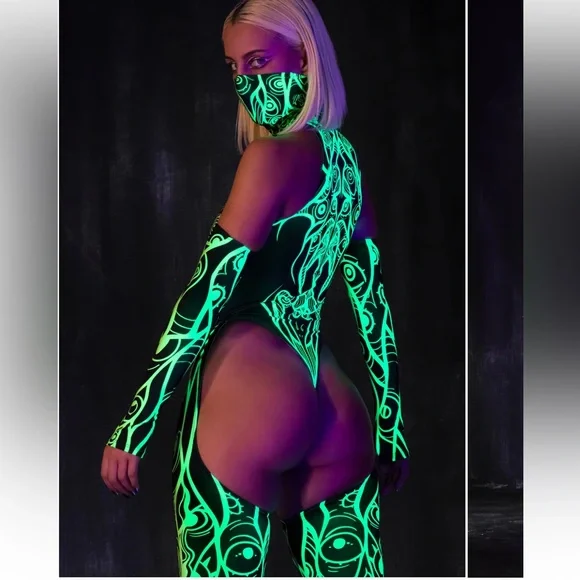 NWOT Badinka Necrowaves Green Cut-Out Catsuit - Picture 2 of 6